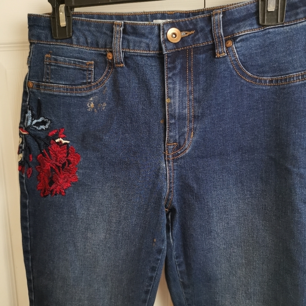 Girlfriend Embroidered Blue Jeans